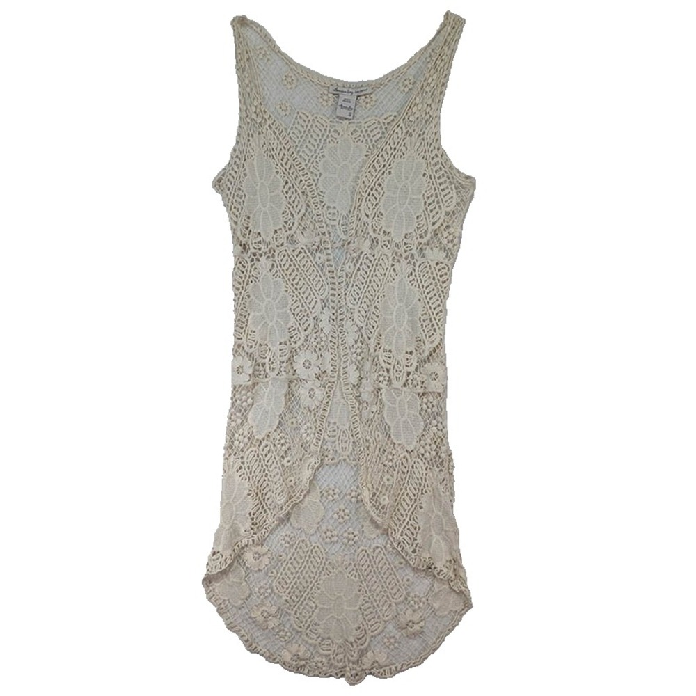 American Rag Crochet Vest Womens S Cream Festival Whimsigoth Boho Peasant Y2K